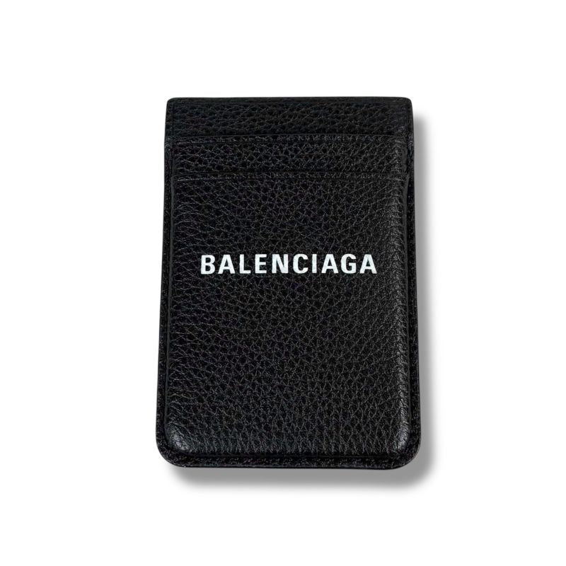 Balenciaga Magnetic Card Holder Black Leather Card Case Pass Case