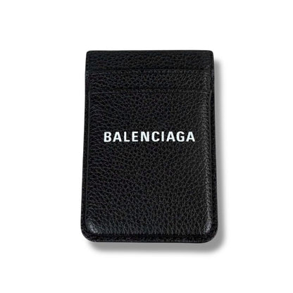 Balenciaga Magnetic Card Holder Black Leather Card Case Pass Case