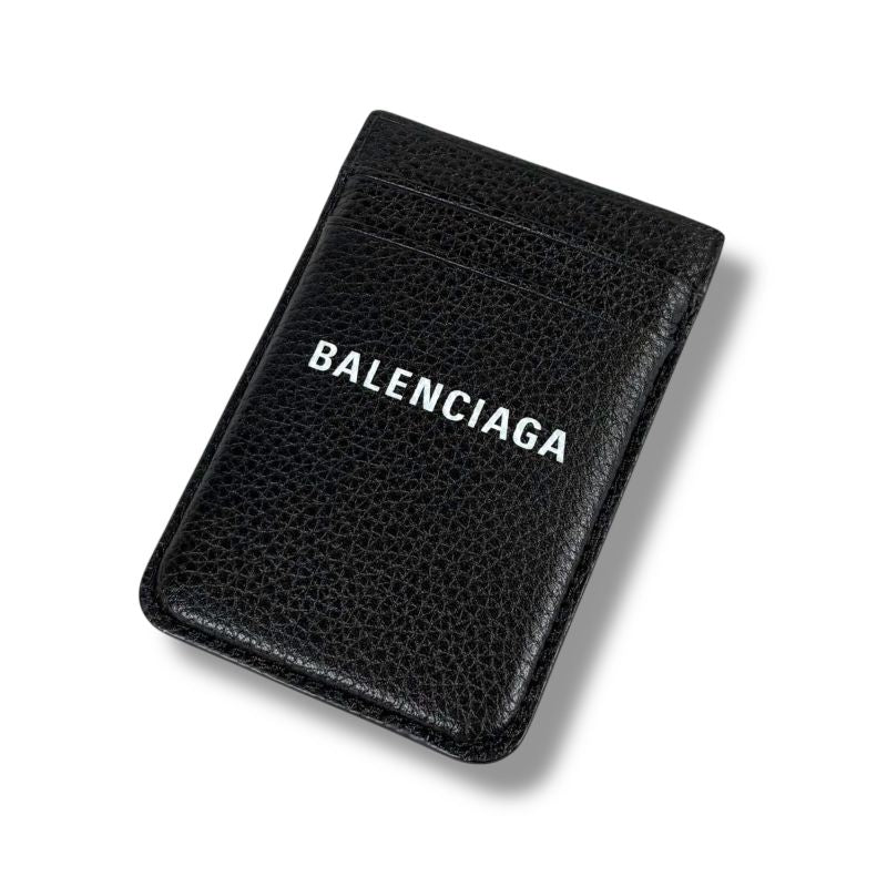 Balenciaga Magnetic Card Holder Black Leather Card Case Pass Case
