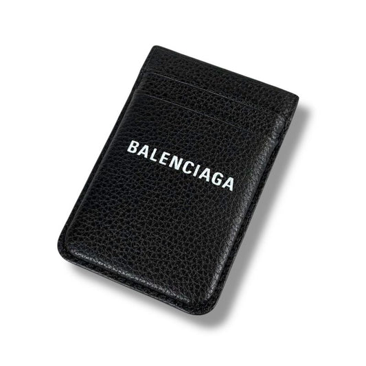 Balenciaga Magnetic Card Holder Black Leather Card Case Pass Case