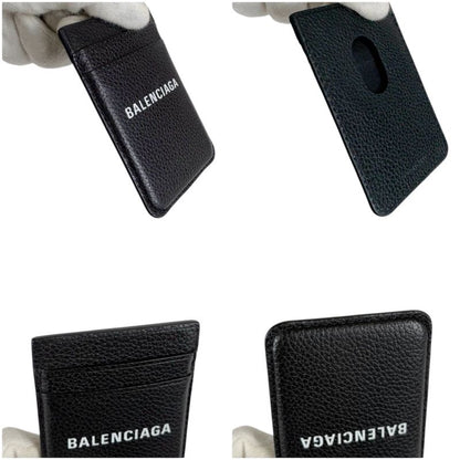 Balenciaga Magnetic Card Holder Black Leather Card Case Pass Case