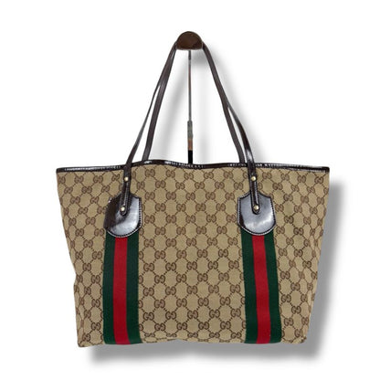 Gucci GG Canvas Sherry Line Tote Bag Tricolor Brown