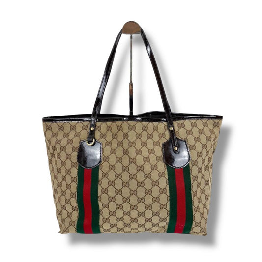 Gucci GG Canvas Sherry Line Tote Bag Tricolor Brown