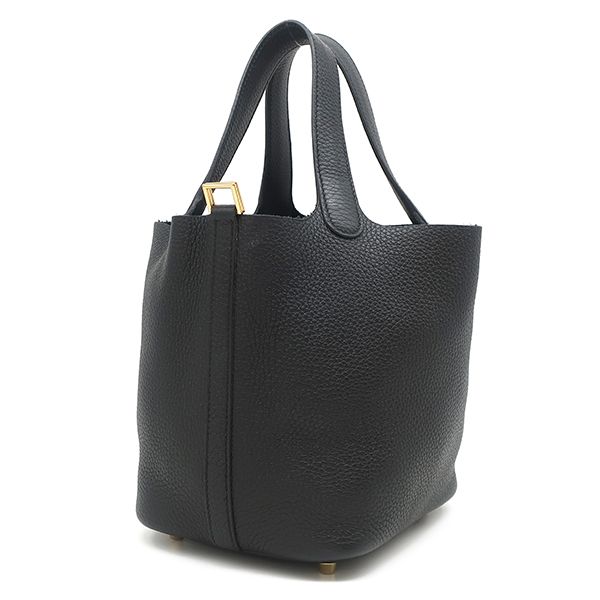 Hermes Handbag Picotin Lock PM Taurillon Clemence Black Gold Hardware Black U