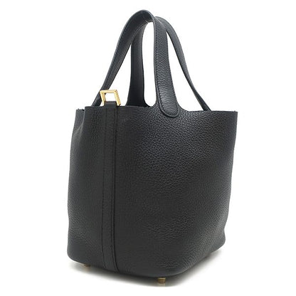 Hermes Handbag Picotin Lock PM Taurillon Clemence Black Gold Hardware Black U