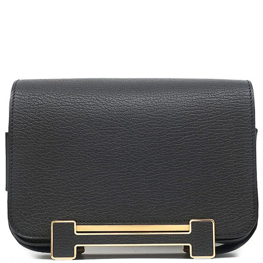 Hermes Shoulder Bag Geta Chevre Misol Black Gold Hardware Black K Engraved