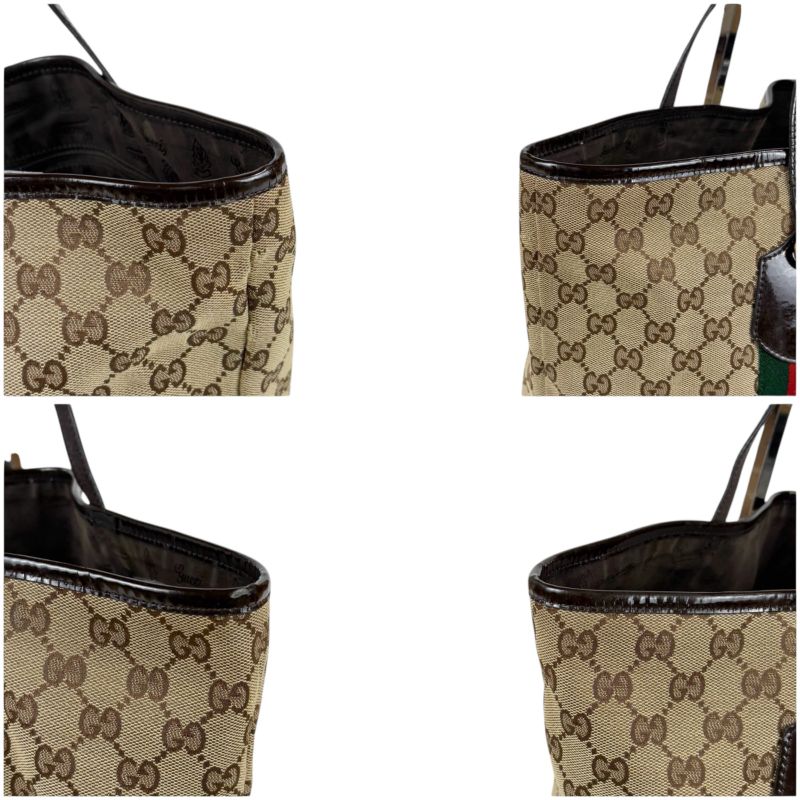 Gucci GG Canvas Sherry Line Tote Bag Tricolor Brown