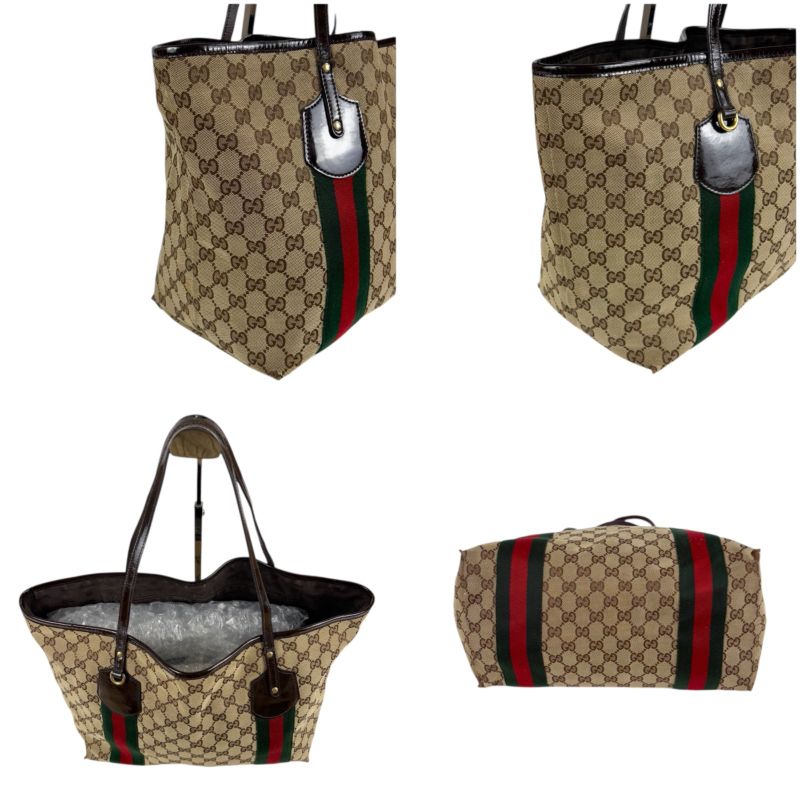 Gucci GG Canvas Sherry Line Tote Bag Tricolor Brown