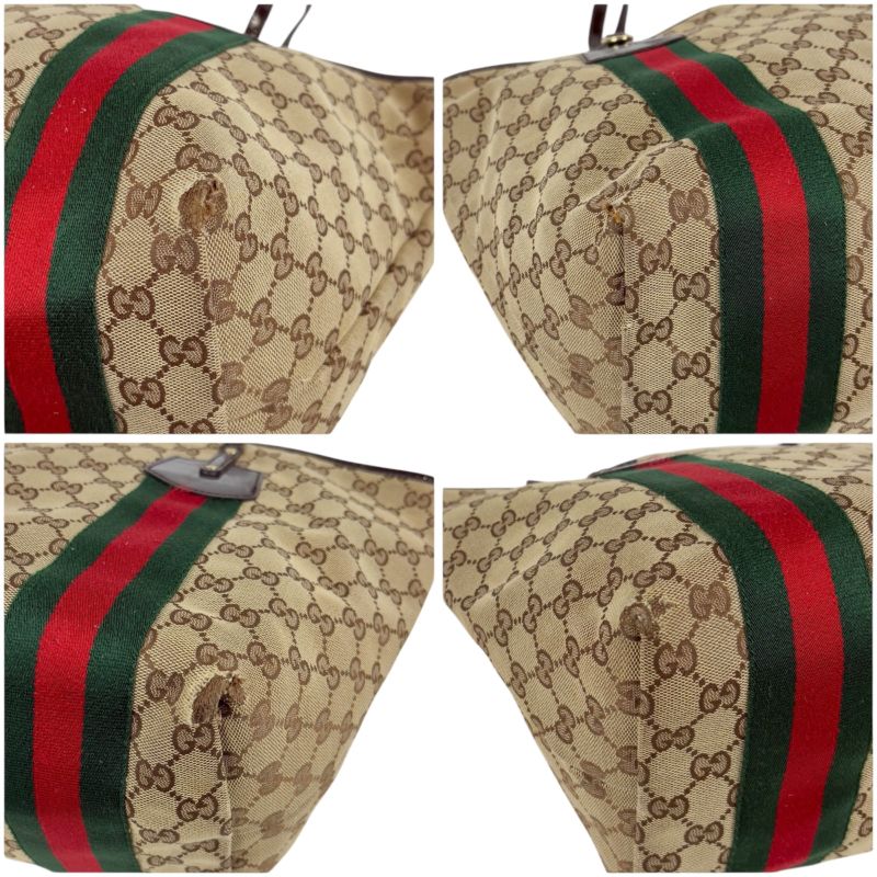 Gucci GG Canvas Sherry Line Tote Bag Tricolor Brown