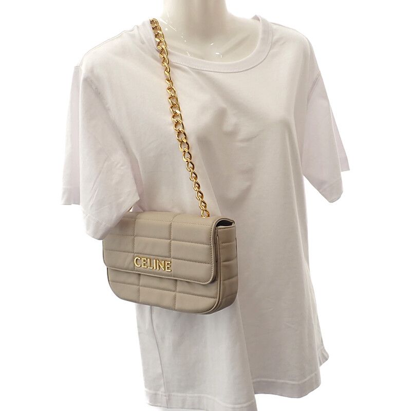Celine Matelasse Monochrome 111273epz.02tr Shoulder Bag Goth Leather Ivory