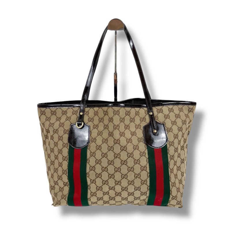 Gucci GG Canvas Sherry Line Tote Bag Tricolor Brown