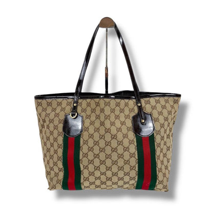 Gucci GG Canvas Sherry Line Tote Bag Tricolor Brown