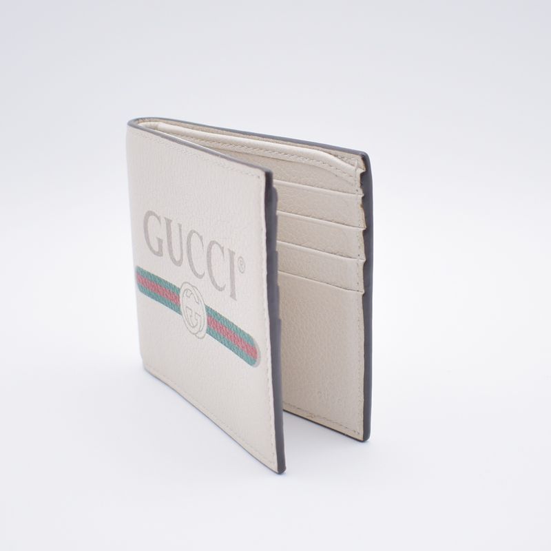 Gucci Wallet Logo Print Bifold Wallet Leather White 31bs007