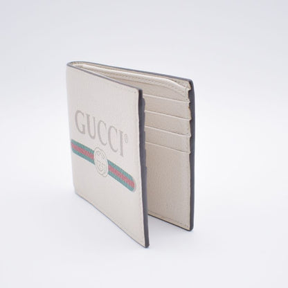 Gucci Wallet Logo Print Bifold Wallet Leather White 31bs007