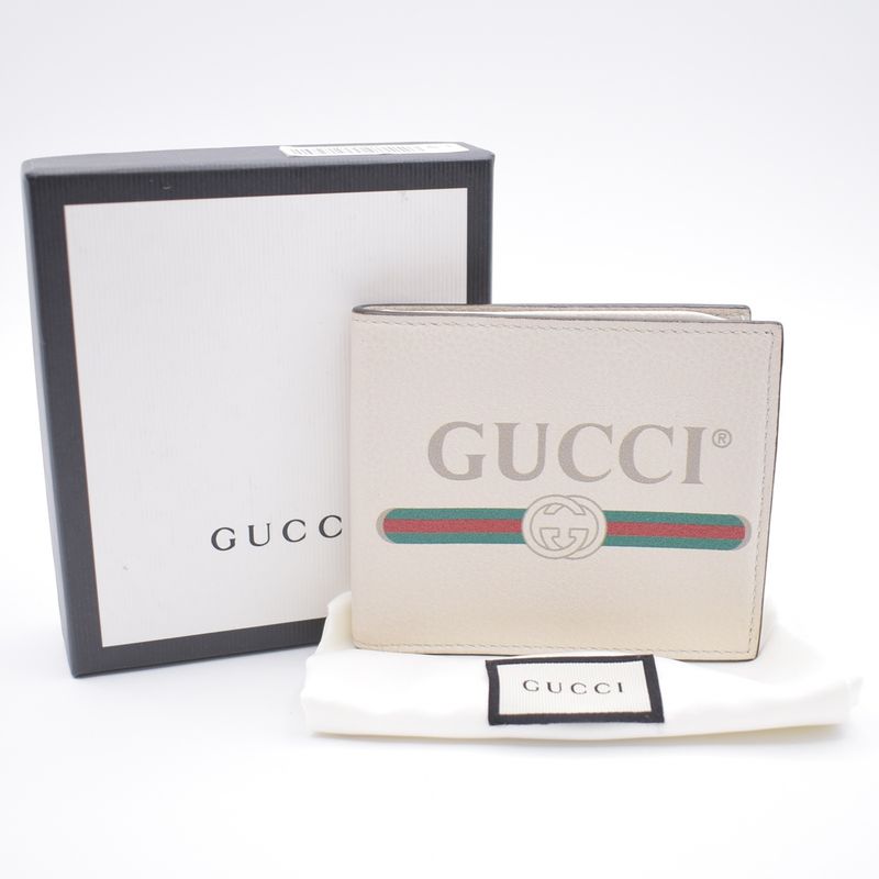 Gucci Wallet Logo Print Bifold Wallet Leather White 31bs007