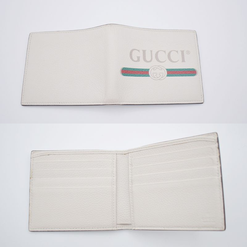 Gucci Wallet Logo Print Bifold Wallet Leather White 31bs007