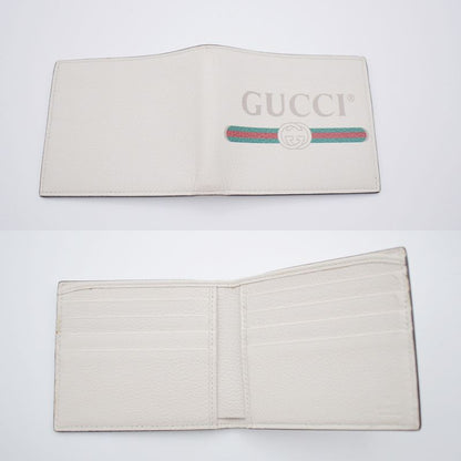 Gucci Wallet Logo Print Bifold Wallet Leather White 31bs007