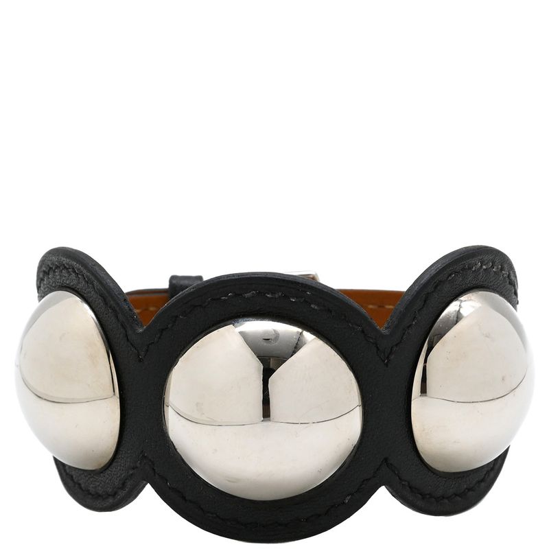 Hermes Bracelet Pass Age Clute Leather GP Black T2 Silver Hardware Black