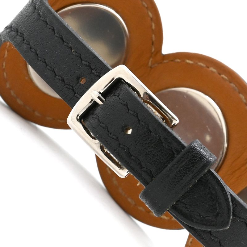 Hermes Bracelet Pass Age Clute Leather GP Black T2 Silver Hardware Black