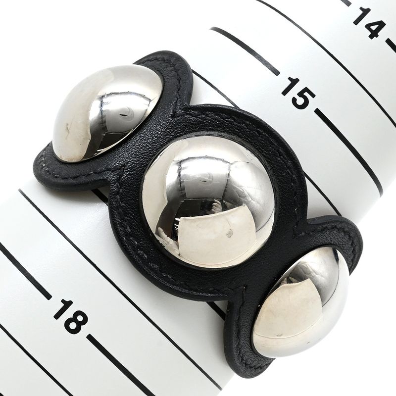 Hermes Bracelet Pass Age Clute Leather GP Black T2 Silver Hardware Black