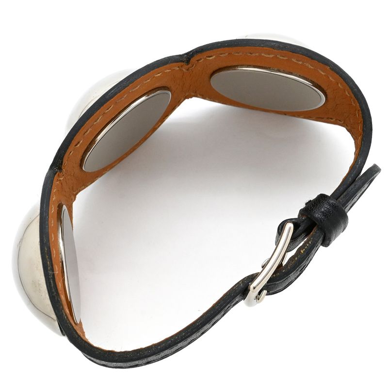 Hermes Bracelet Pass Age Clute Leather GP Black T2 Silver Hardware Black