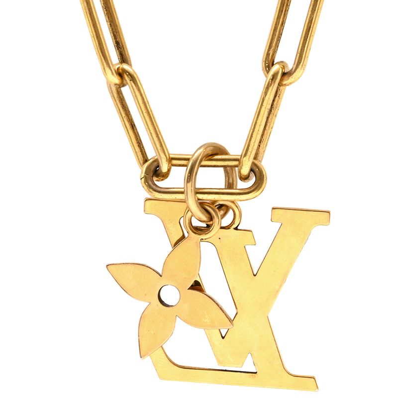 Louis Vuitton Necklace Collier LV Flower Necklace GP Gold LV Initials Flower