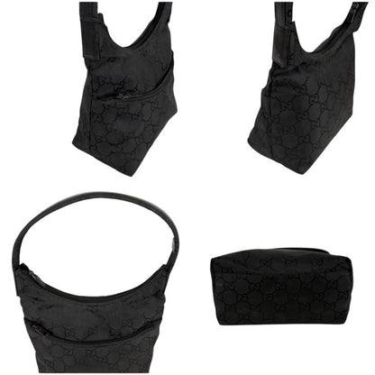 Gucci One Shoulder Bag Hobo Soho GG Pattern Black Nylon