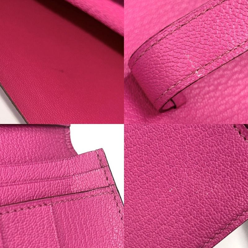 Hermes Long Wallet Women's Bifold Bearn Hermes □O Chevre Pink Silver Hardware