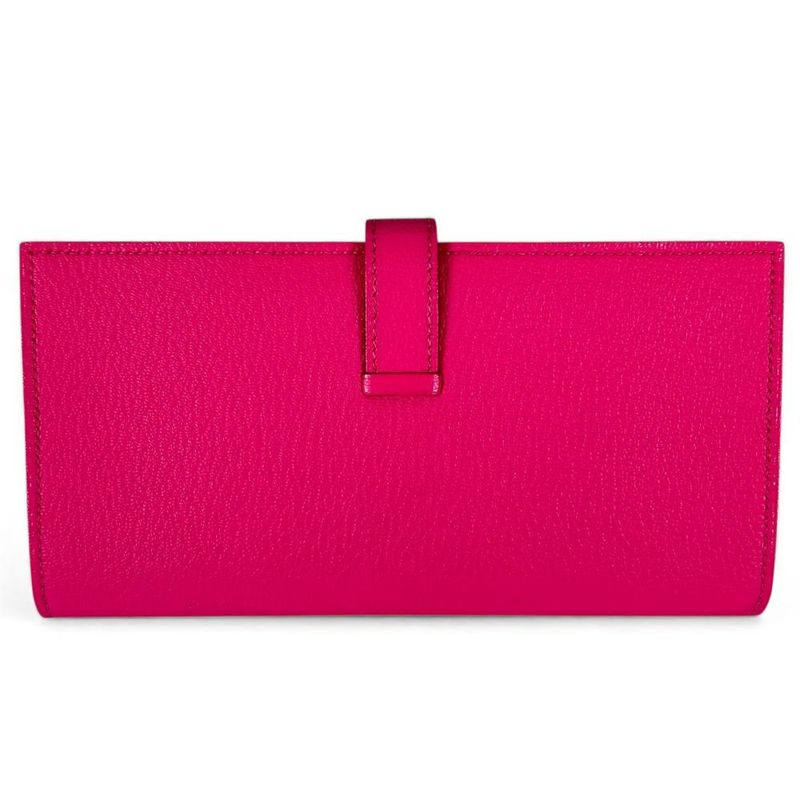Hermes Long Wallet Women's Bifold Bearn Hermes □O Chevre Pink Silver Hardware