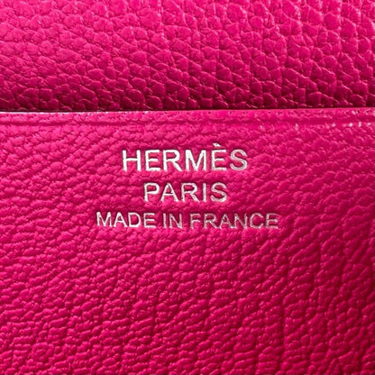 Hermes Long Wallet Women's Bifold Bearn Hermes □O Chevre Pink Silver Hardware