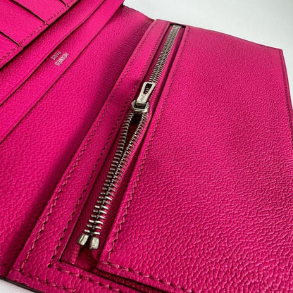 Hermes Long Wallet Women's Bifold Bearn Hermes □O Chevre Pink Silver Hardware