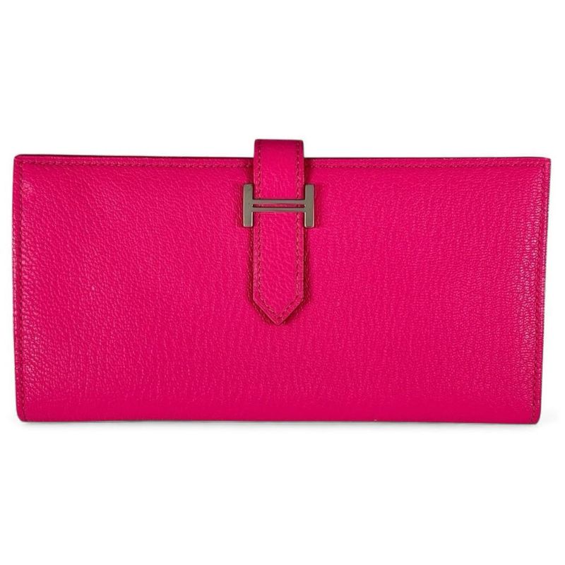 Hermes Long Wallet Women's Bifold Bearn Hermes □O Chevre Pink Silver Hardware