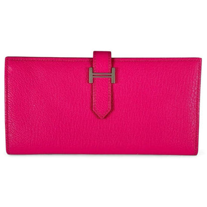 Hermes Long Wallet Women's Bifold Bearn Hermes □O Chevre Pink Silver Hardware