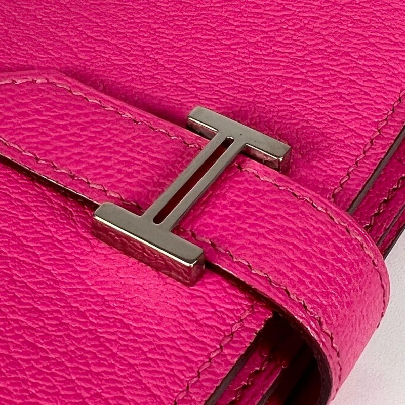 Hermes Long Wallet Women's Bifold Bearn Hermes □O Chevre Pink Silver Hardware