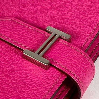 Hermes Long Wallet Women's Bifold Bearn Hermes □O Chevre Pink Silver Hardware