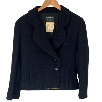 Chanel Set Up Women's Skirt Clothes Jacket Apparel Vintage Chanel 40 Black Wool