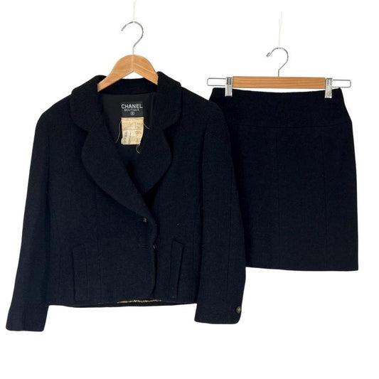 Chanel Set Up Women's Skirt Clothes Jacket Apparel Vintage Chanel 40 Black Wool