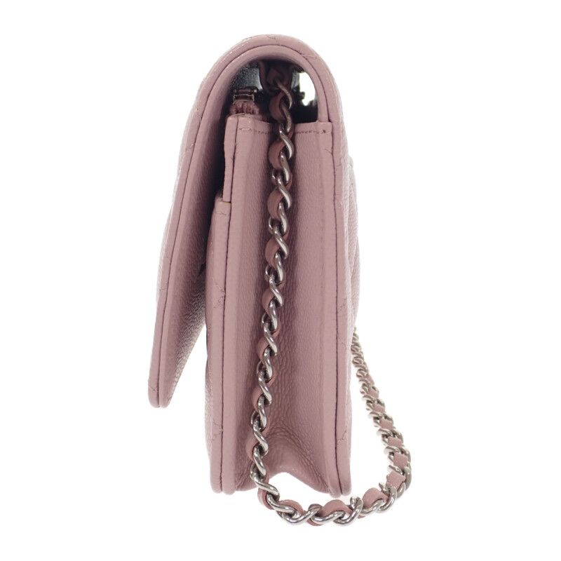 Chanel Classic Shoulder Ap0250 Wallet Chain Caviar Skin Pink Silver Hardware