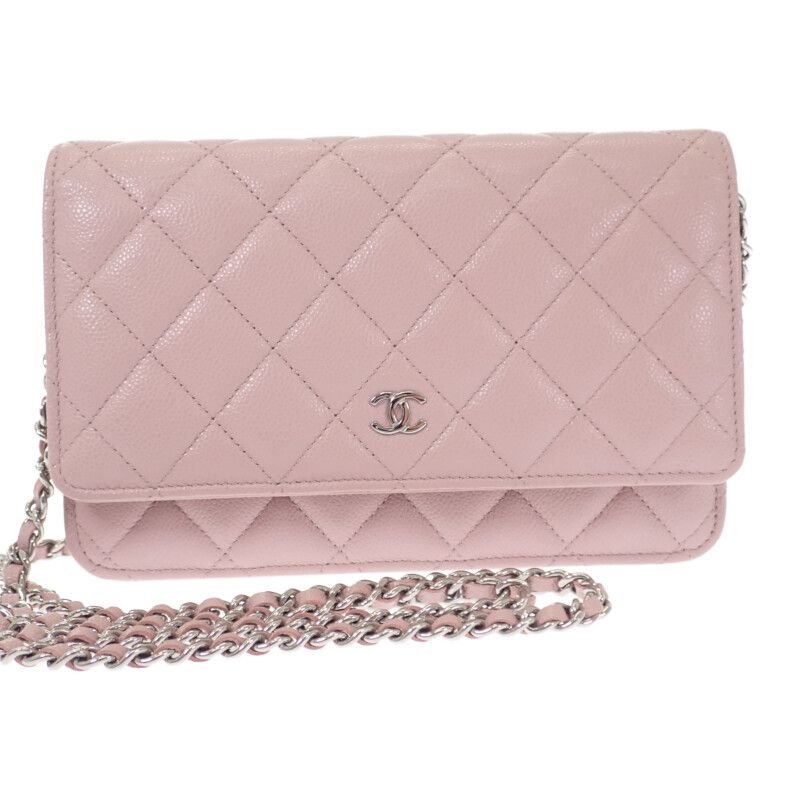 Chanel Classic Shoulder Ap0250 Wallet Chain Caviar Skin Pink Silver Hardware