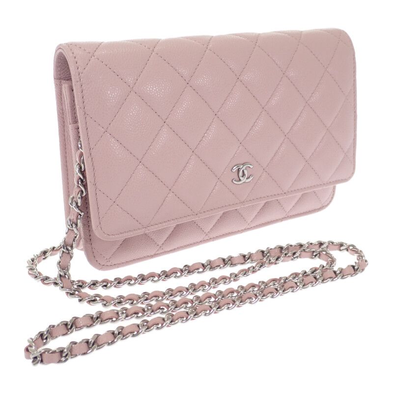 Chanel Classic Shoulder Ap0250 Wallet Chain Caviar Skin Pink Silver Hardware