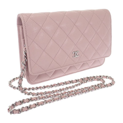 Chanel Classic Shoulder Ap0250 Wallet Chain Caviar Skin Pink Silver Hardware