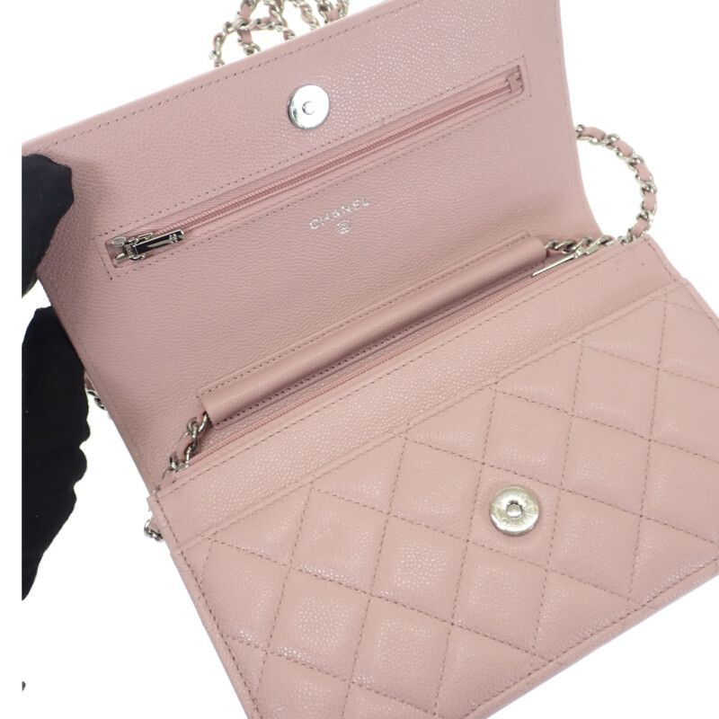 Chanel Classic Shoulder Ap0250 Wallet Chain Caviar Skin Pink Silver Hardware