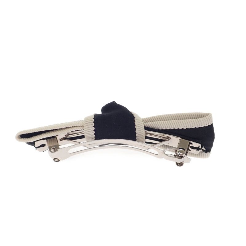 Chanel Bow Aa9921 Barrette Silk Black Silver Hardware Ladies [ranked A