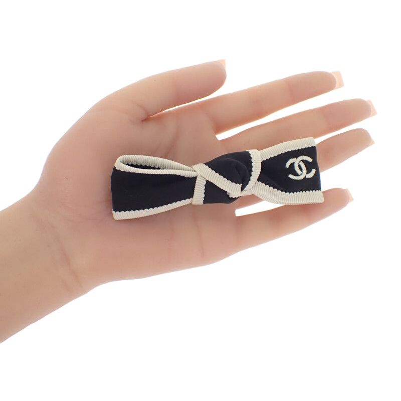 Chanel Bow Aa9921 Barrette Silk Black Silver Hardware Ladies [ranked A