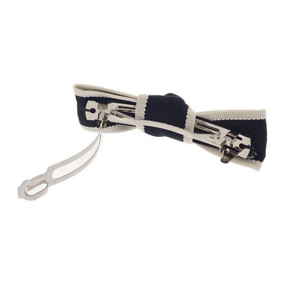Chanel Bow Aa9921 Barrette Silk Black Silver Hardware Ladies [ranked A
