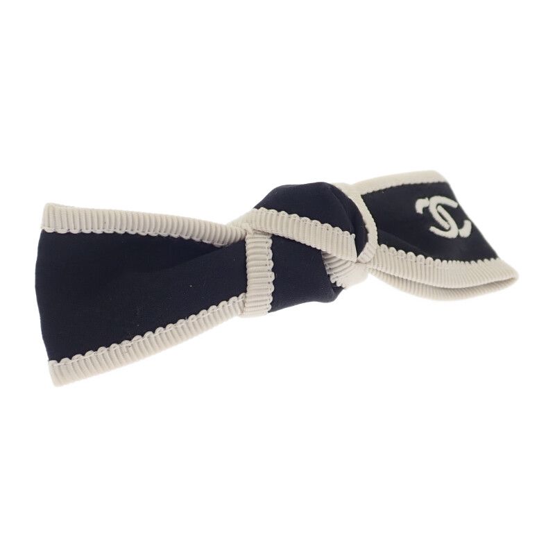 Chanel Bow Aa9921 Barrette Silk Black Silver Hardware Ladies [ranked A