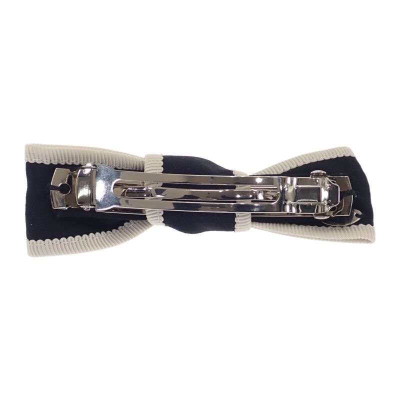 Chanel Bow Aa9921 Barrette Silk Black Silver Hardware Ladies [ranked A