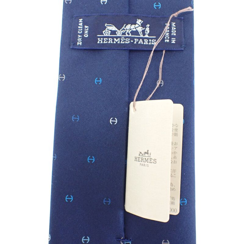 Hermes Silk Twill Tie H Tonneau H006342t Tie Silk Navy Multicolor Men's Gift