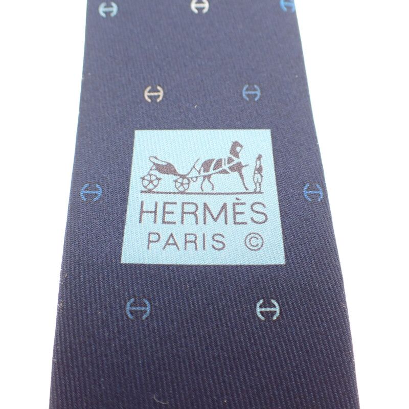Hermes Silk Twill Tie H Tonneau H006342t Tie Silk Navy Multicolor Men's Gift