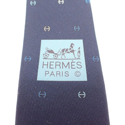 Hermes Silk Twill Tie H Tonneau H006342t Tie Silk Navy Multicolor Men's Gift